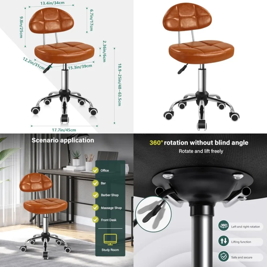 

Square Minimalist Swivel Stool with Wheel for Work SPA Shop Massage Height-Adjustable and Cost-Effective Rolling Stool Chair wi