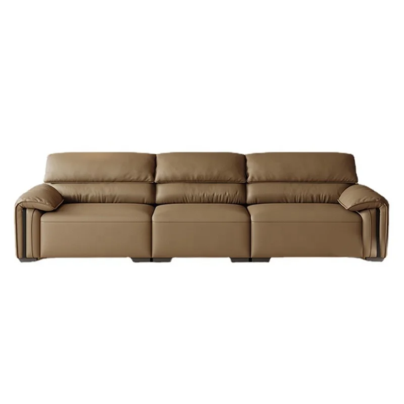 -ss Light Luxury Minimalist Elephant Ear Leather Sofa Living Room First Layer Cowhide Small Apartment Straight Row Leather Sofa