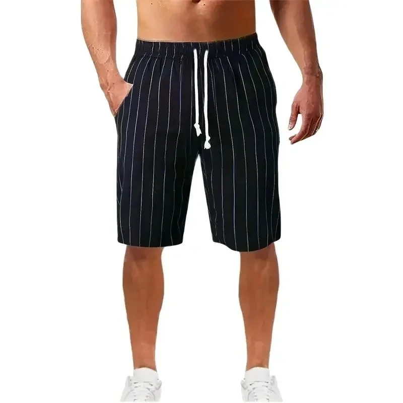 Summer Men Shorts Light Weight Thin Sport Short Pants Running Cotton Linen Fitness Shorts Men Quick-Drying Striped Beach Shorts