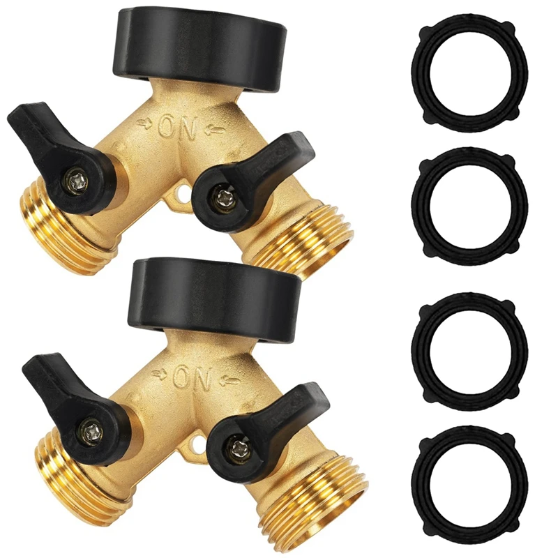 

2 Pack Brass Garden Hose Splitter 2 Way, 3/4 Inch Hose Connector Tap Splitter, Hose Y Splitter, Hose Spigot Adapter