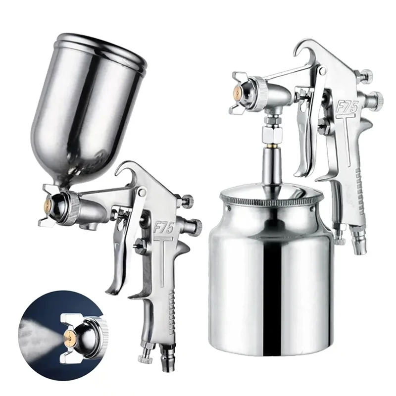 For Automotive Furniture Parts Painting F-75 Spray Gun 1.5mm Nozzle with Cup Silver Handle Adjustable Color Spray Gun