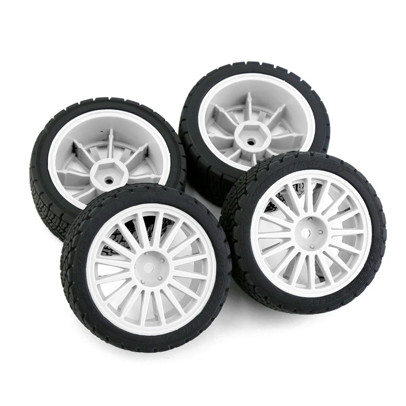 4 PCS Tire Wheel Tyre 67Mm Rubber For Tamiya XV01 XV02 TT01 TT02 PTG-2 1/10 RC Rally Racing Car Upgrade Parts,White