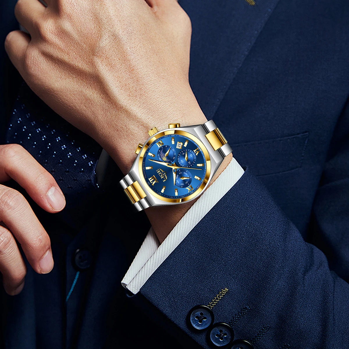 جديد LIGE الأصلي الرجال ساعة رياضية مقاوم للماء مضيئة كرونوغراف تاريخ ساعة للرجل الفولاذ المقاوم للصدأ كوارتز ساعات رجالية Reloj