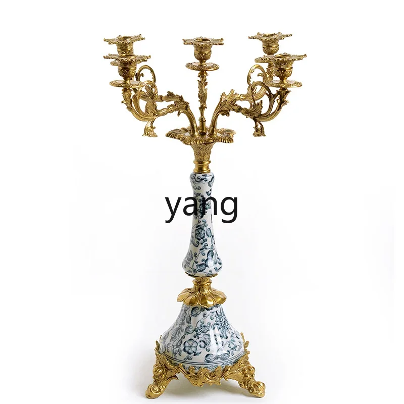 

Yjq Vintage Palace Luxury Ceramic Pure Copper Ornaments Candlestick Model Room Ornament Home Soft Decoration Ornaments