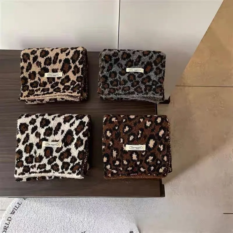 Korea Ins Kids Winter Baby Girls Scarf Cute Leopard Print Scarves Boys Kawaii Soft Keep Warm Knitted Scarfs Toddler Accesoire