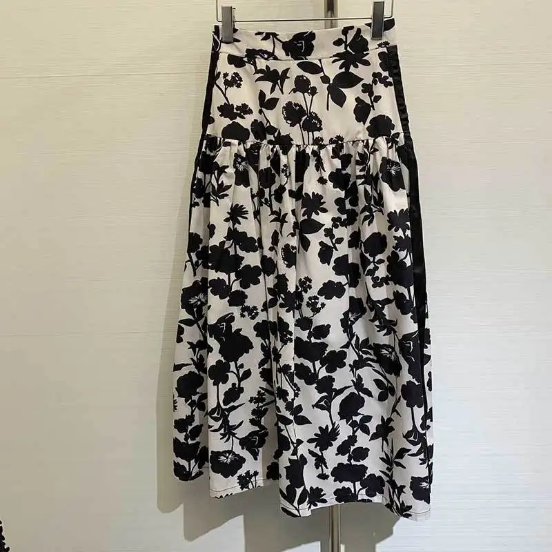 

Women Elegant Flower Printed Long Skirts Fashion High Waist A-Line Pleated Skirt Vintage Runway Summer High End Y2K Clothing