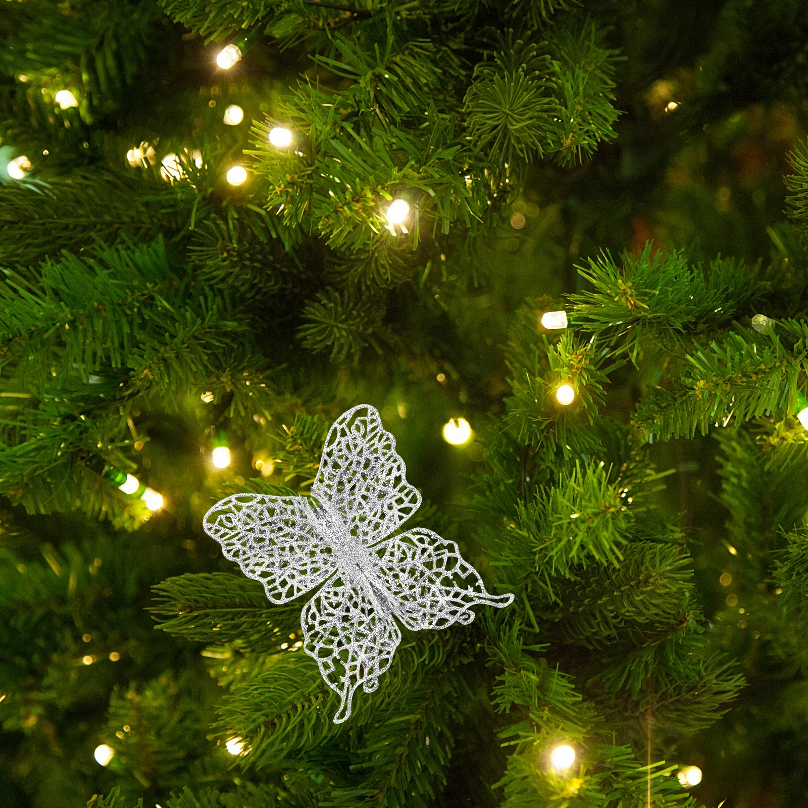 

10pcs Butterfly Decorations Christmas Tree Hanging Glitter Pendants Xmas Party Ornament New Year Decorations Exquisite Pendant