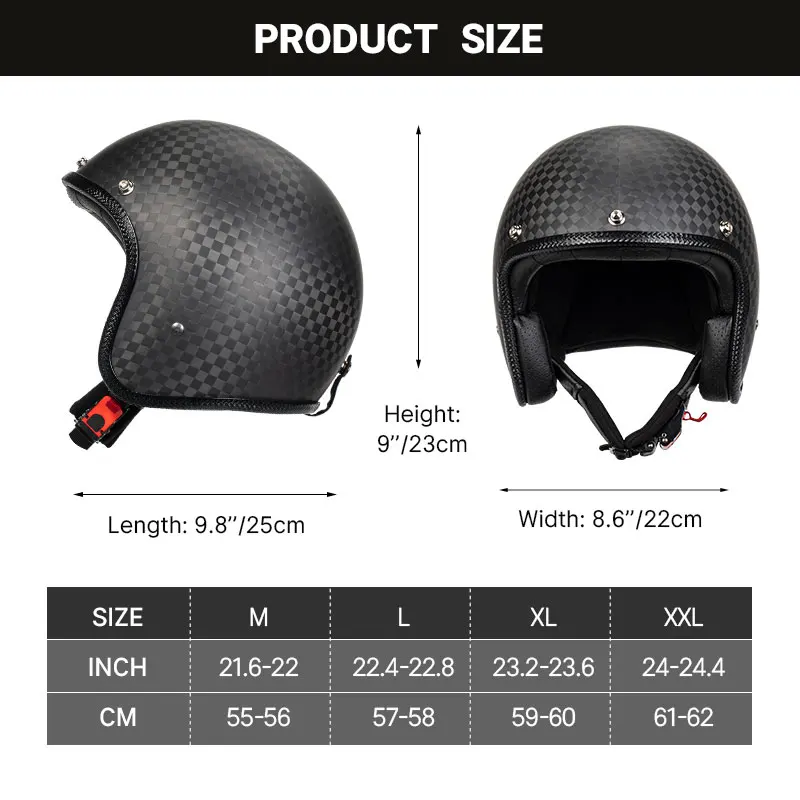 Open Face Motorcycle Helmet Low Profile Moto Helmets 3/4 Half Helmet Retro Vintage Four Seasons Unisex Adult Men Women DOT