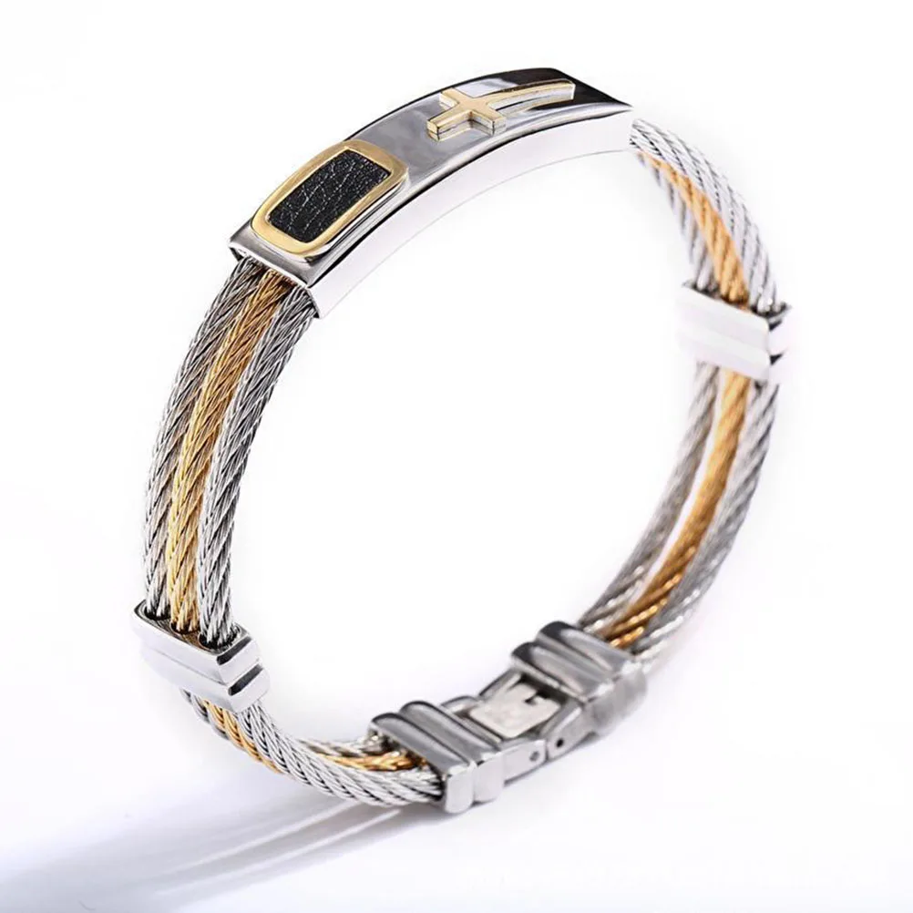 

Men'S Bracelet Titanium Steel Cross Design Fashion Metal Wristband For Daily Wear Party Gift Chain Bracelet For Men