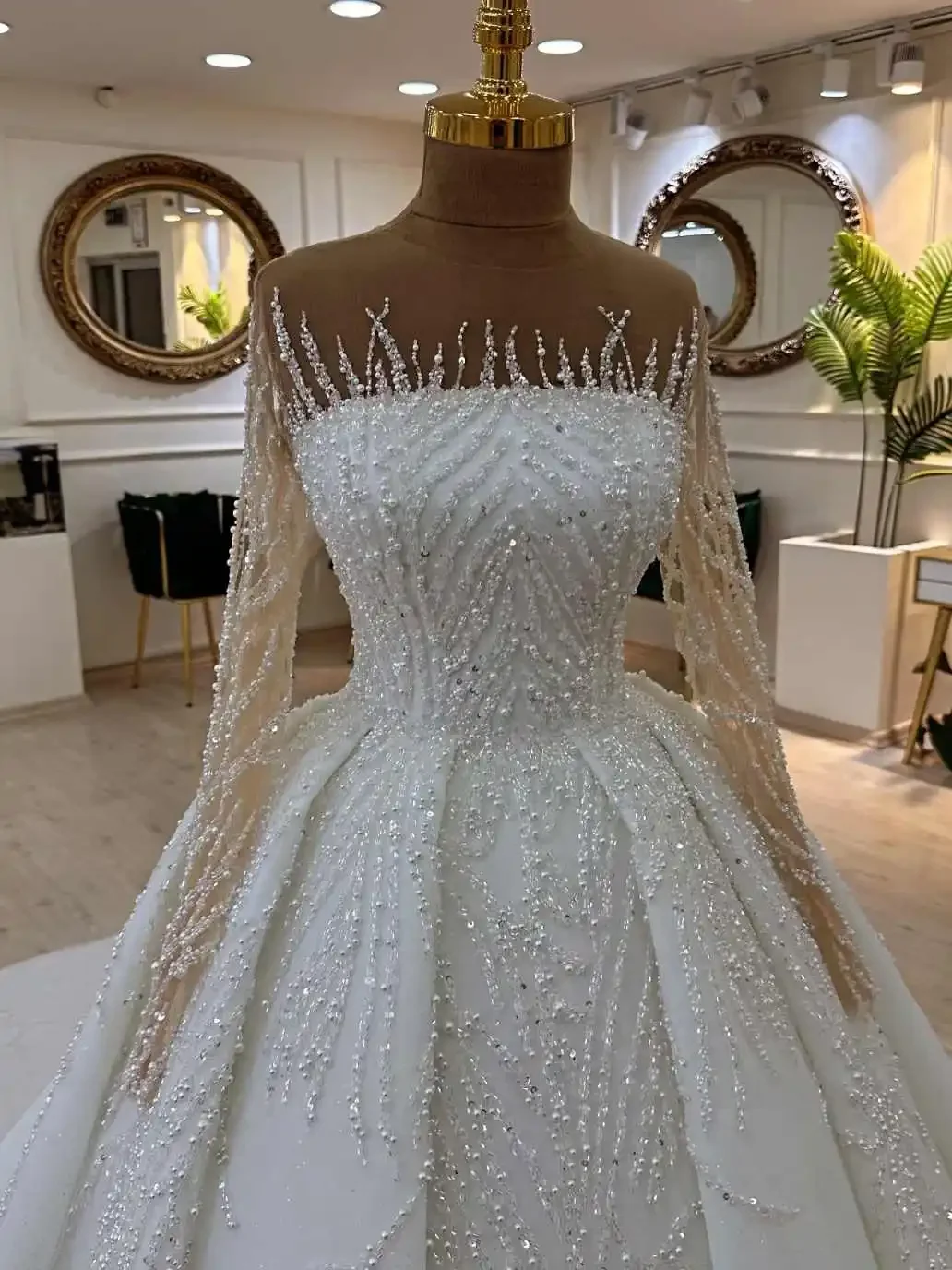 

Свадебное платье принцессы с пайетками и кружевом, с круглым вырезом и длинными рукавами, элегантное, со шлейфом, для невесты (vestidos de novia)