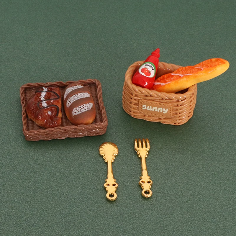 8Pcs/set Miniature Dollhouse Delicious Bread Jam Tray Model Mini Scene Set Props Birthday Gift DIY Decoration