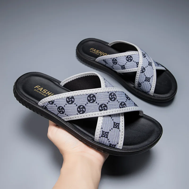 Summer New Men Shoes Canvas Slippers Street Trend Casual Slides Young Man Slip-on Beach Shoes