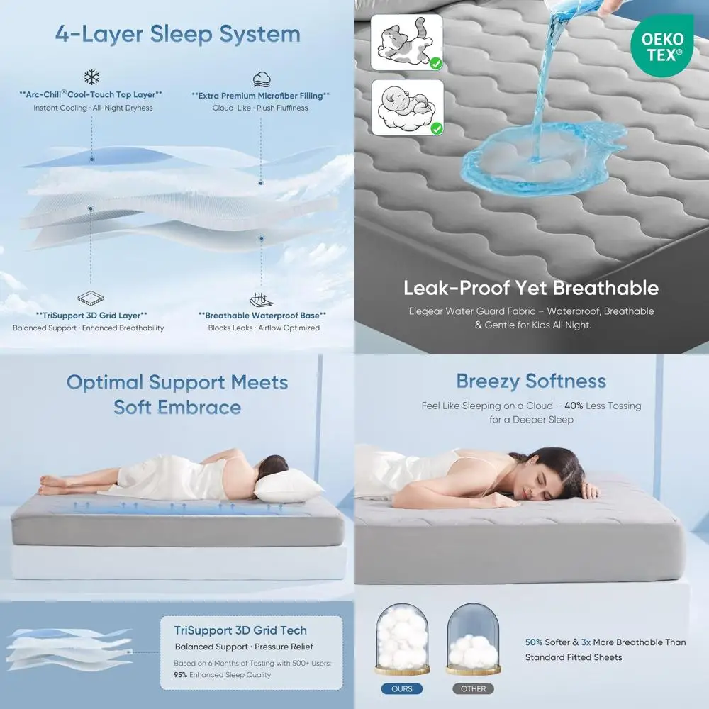 

Waterproof Cooling Mattress Topper for Hot Sleepers with 3D TriSupport Tech, Enhanced Breathability, Soft Bed Protector up to 16