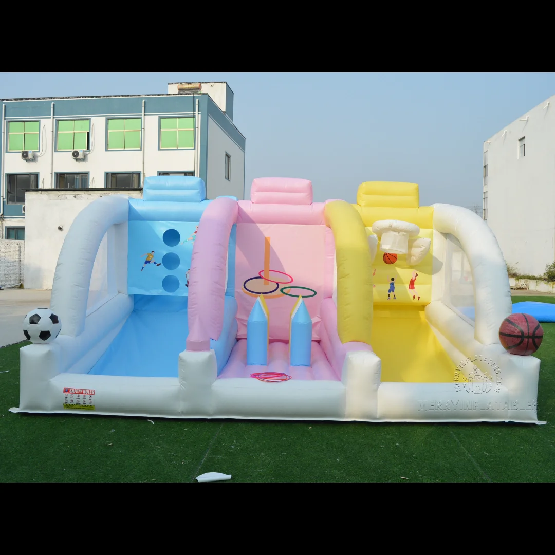 

Pastel Inflatable Carnival Games 3 in 1 Toss Ring Soccer shooting Basketball Games for events