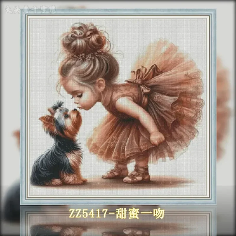 [ZZ5417-Sweet Kiss] Stamped Cross Stitch Kit 11CT 14CT 16CT Pre Printed Canvas Cotton Threads DIY Embroidery for Home Wall Decor