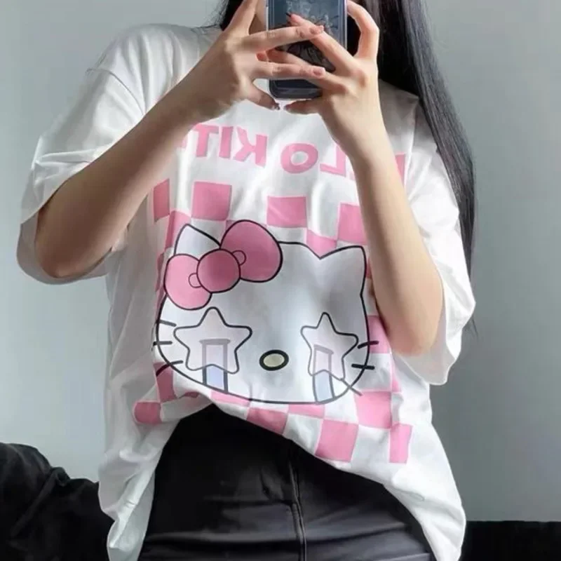 

Sanrio Hello Kitty Cartoon Oversize T-shirt Women Aesthetics Y2k Graphic Short Sleeve Top Harajuku Korean Fashion Tees Clothes