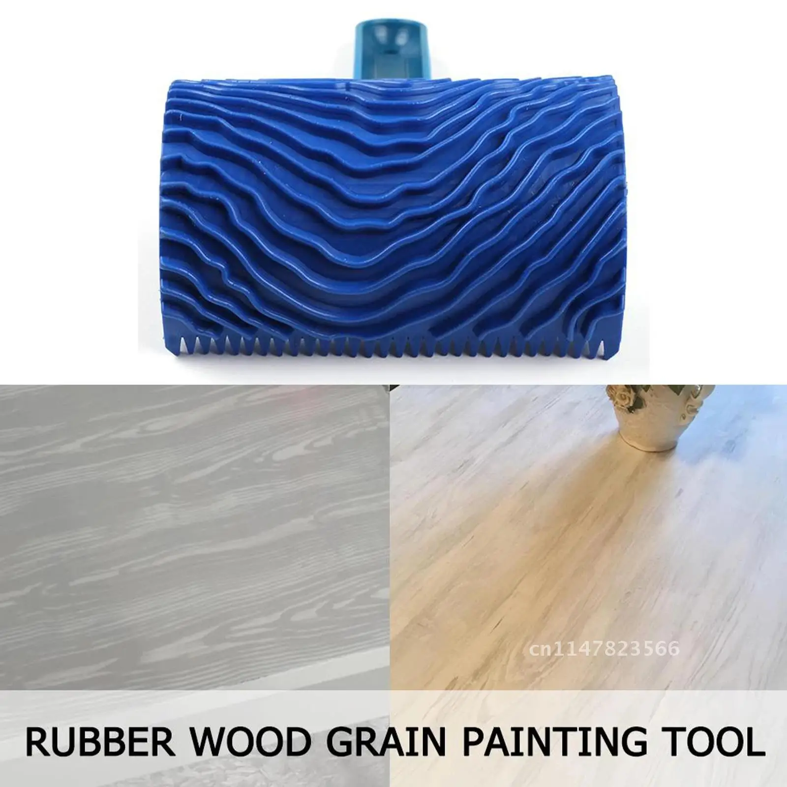 Wood Grain Blue Rubber Paint Roller Brush DIY Graining Wall Painting Tool with Handle Wall Texture Art Painting Application Tool