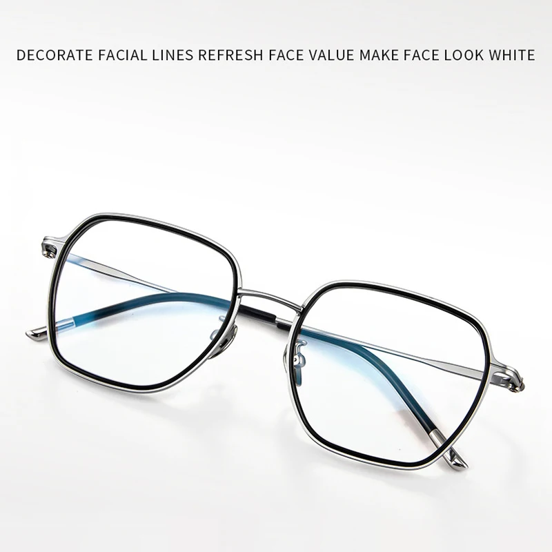 Ultra-Lightweight Casual Titanium Glasses Frames Polygonal Wide-Rim Eyewear With Thickened Intricately Carved Sides Eyeglasses