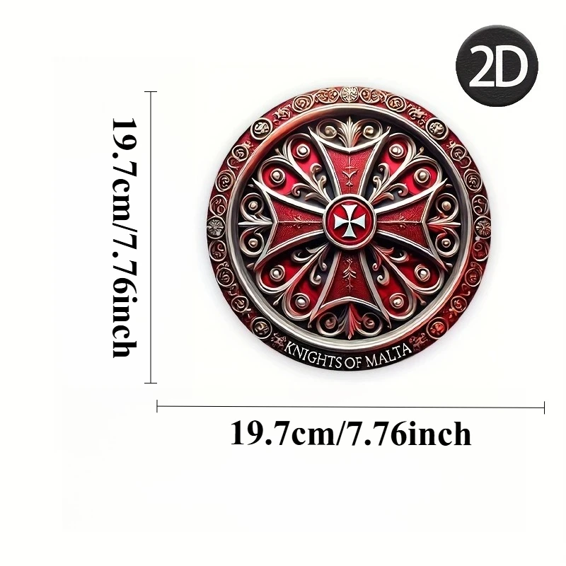 2D Flat, 2D Flat Retro Maltese Knight Aluminum Wall Decoration Plaque, Exquisite Red and Gold Design, Ideal