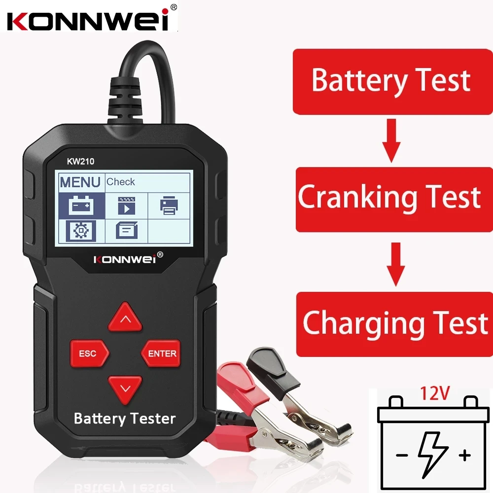 

KONNWEI KW210 Battery Tester 12V Automotive Battery Tester Car Battery Tester Digital Cranking Charging Testing Auto Car Tool