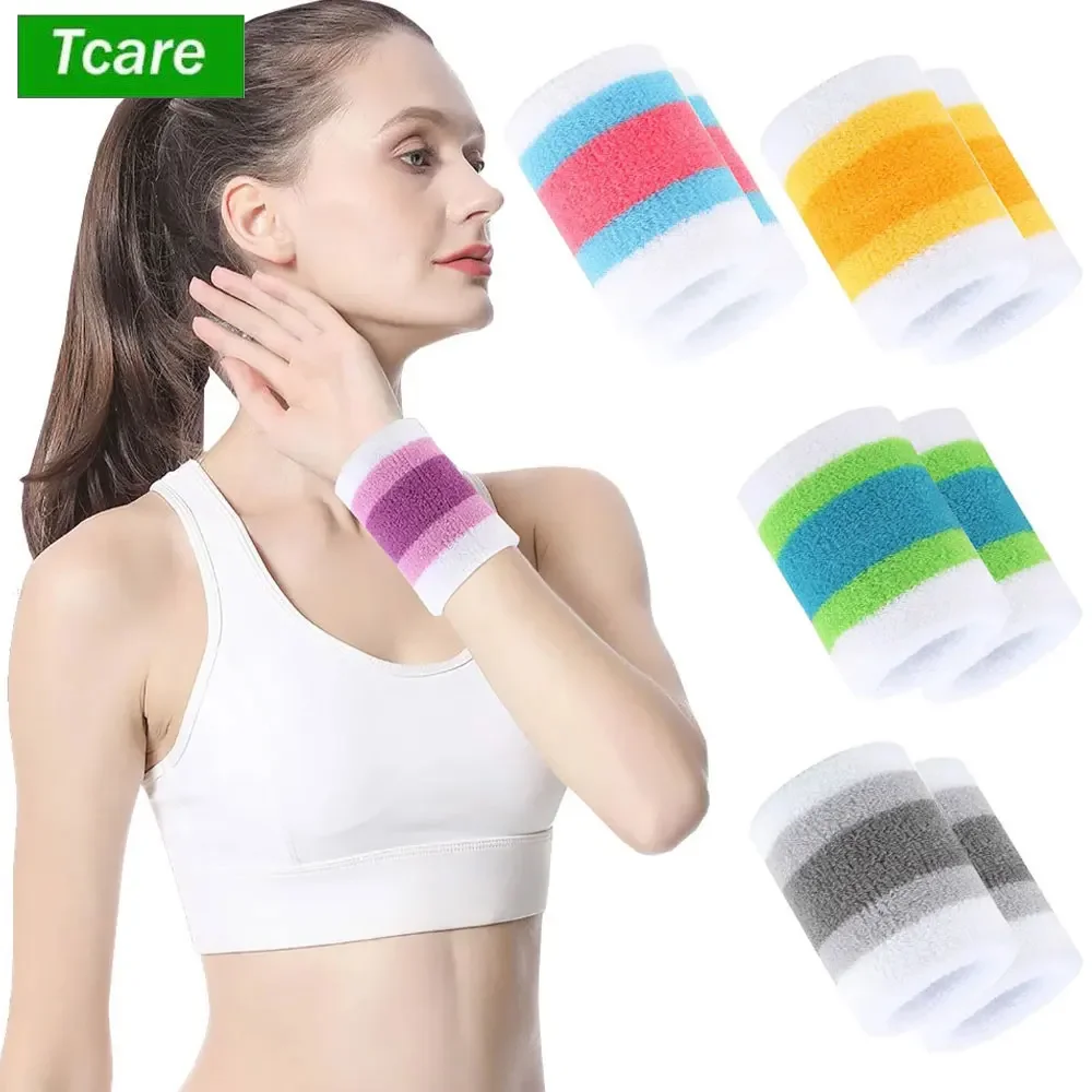 1 Pair Wrist Sweatbands Tennis Wrist Bands Absorbent Sweat Band for Men and Women, Professional Breathable Cotton Sweatbands