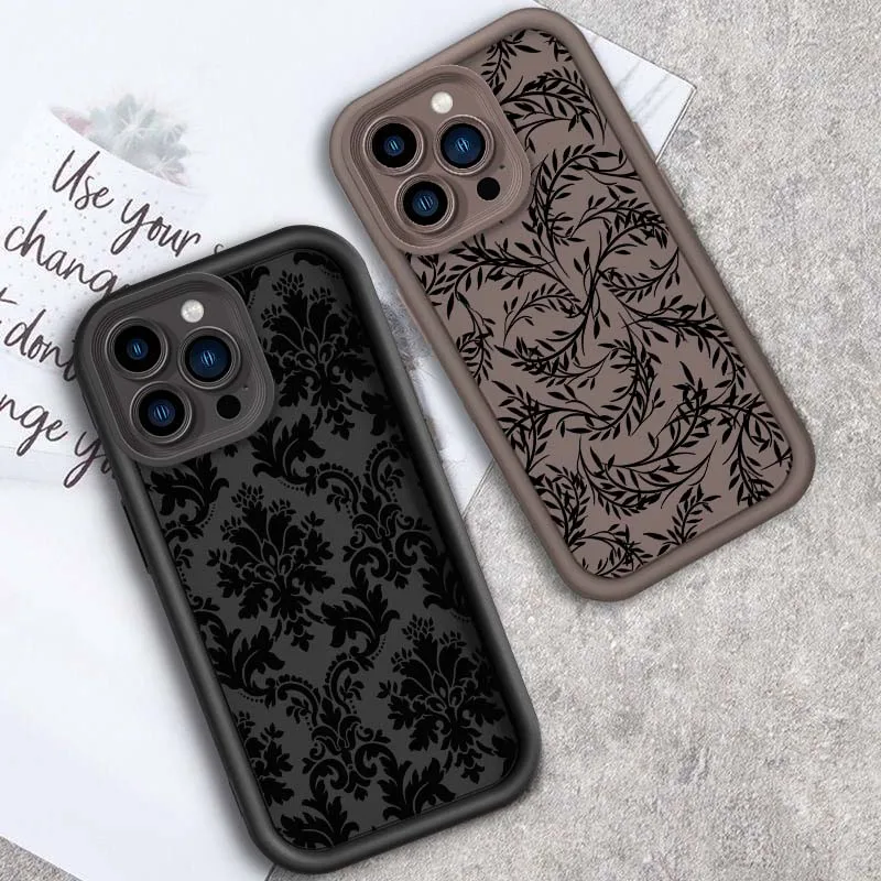 

Line Flower Art Leaf Retro For Apple iPhone 17 16 15 14 13 12 11 Pro Max Plus Eye Ladder Soft TPU Cover Phone Case