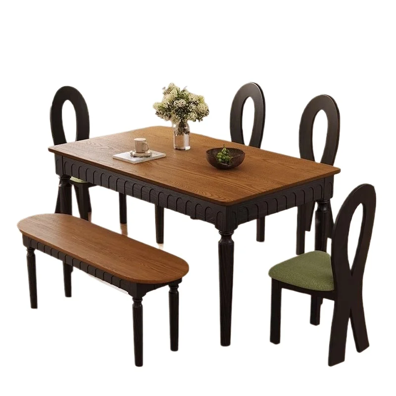 

Ancient solid wood French retro home dining table, rectangular American small dining table, creative