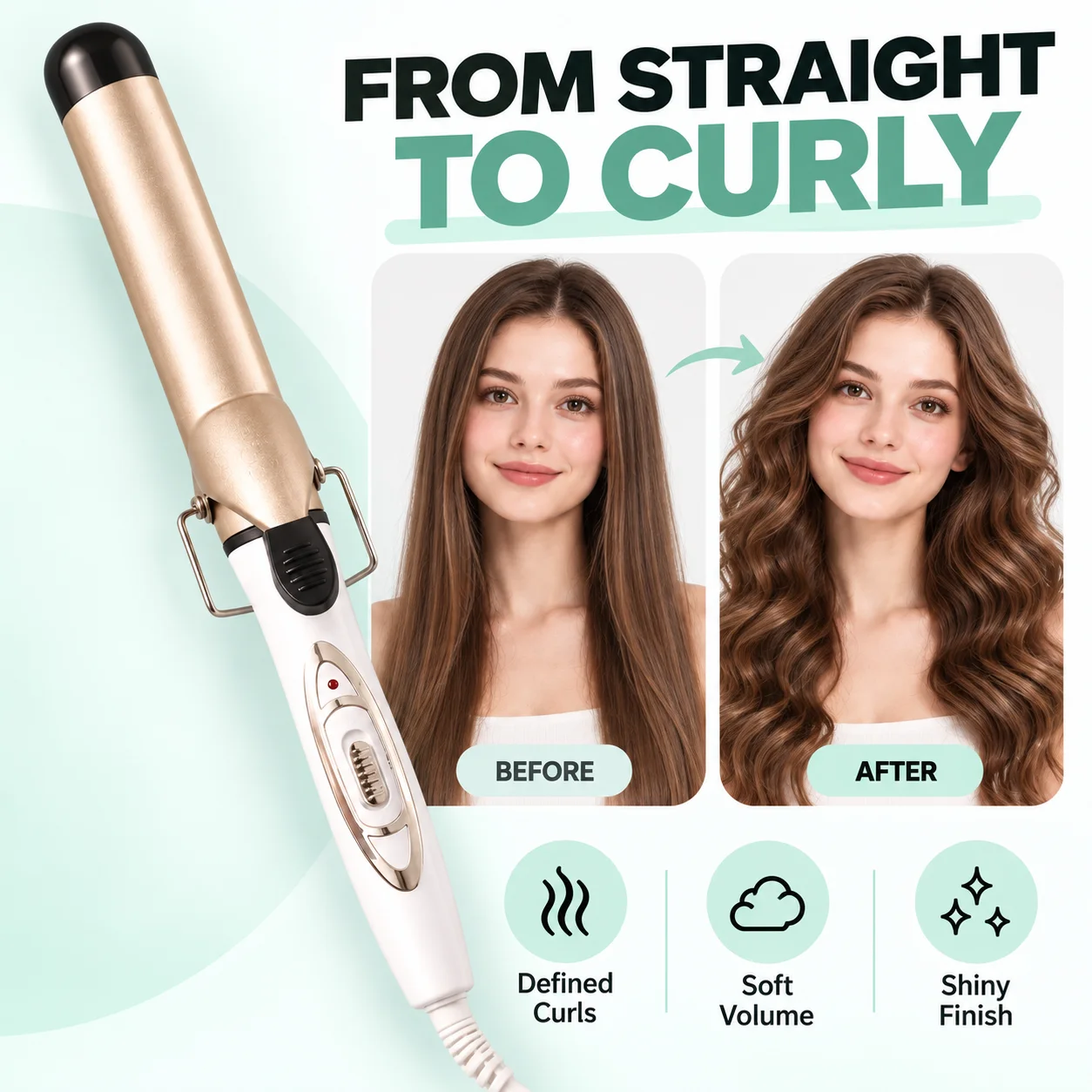 25mm & 32mm Large Barrel Curling Iron for Women, Hair Curling Wand with One-Button Control, Hair Curler for Loose Waves, Soft Curls & Voluminous Hairstyles, Easy-to-Use Portable Hair Styling Tool for Home, Travel & Daily Use