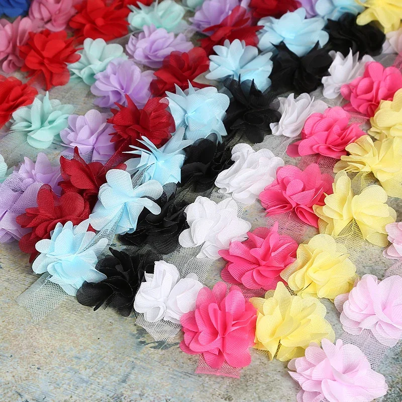 24 Flowers (2 Yards) 6cm Width 3D Chiffon Flowers DIY Lace Trim Lace Ribbon Decoration Clothes Accessories