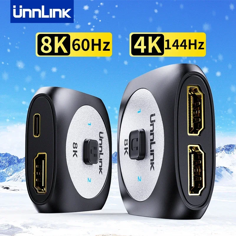 Unnlink 8K60Hz HDMI Splitter 2 In 1 Out 4K144Hz HDMI Switch Adapter for TV Box PS5 PS4 for Chromecast Blu-ray Disc