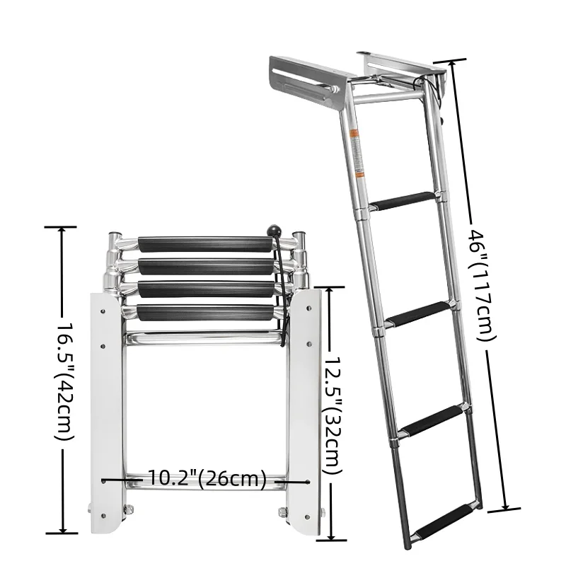 4 Steps Telescoping Ladder Under Platform Slide Mount Boat Boarding Ladder Marine Boarding Ladder with Mounting Screws