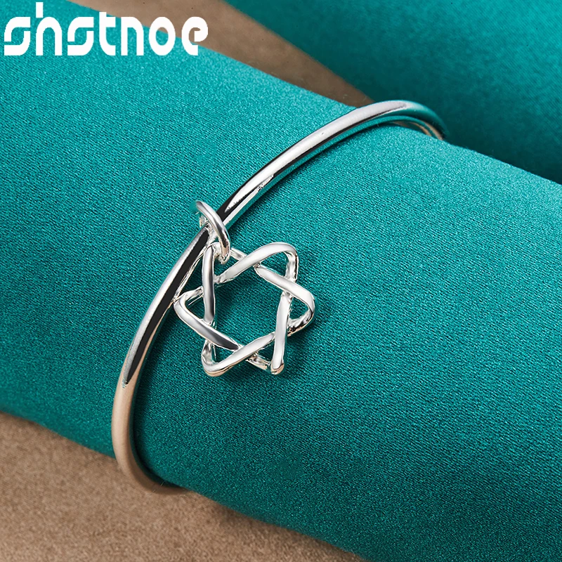 SHSTONE New 925 Sterling Silver Adjustable Opening Star Of David Bangle For Women Fashion Engagement Wedding Party Charm Jewelry