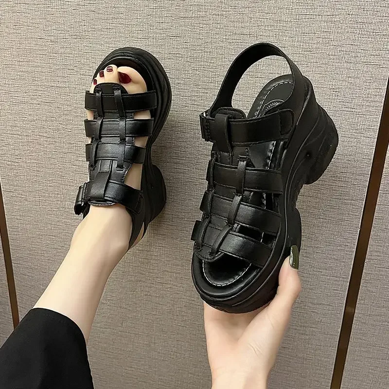 Roman Style Summer 2024 Ladies Shoes Buckles Open Toe White High Heels Wedges Heel Sandals for Women Platform Footwear Original