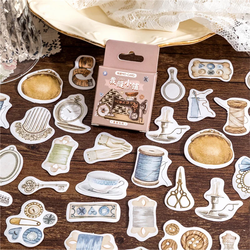 45 pcs/lot Mini Boxed sticker Tailor Shop Series Vintage Creative art hand tent decorative material collage stikers