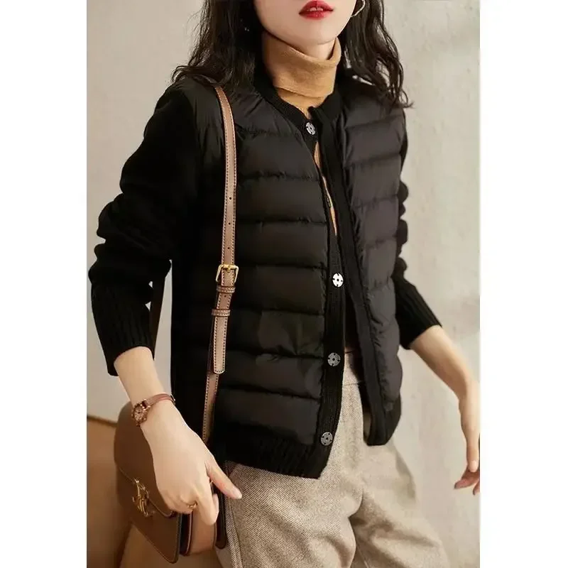 Winter Sweater Patchwork Parka Women's Down Jackets Ultra Light Warm Casual Coat Female Puffer Jacket Oversized Outerwear