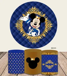 Cartoon Royal Blue Mickey Mouse Prince Round Background Circle Backdrop Baby Birthday Party Decoration Wallpaper Photo Covers