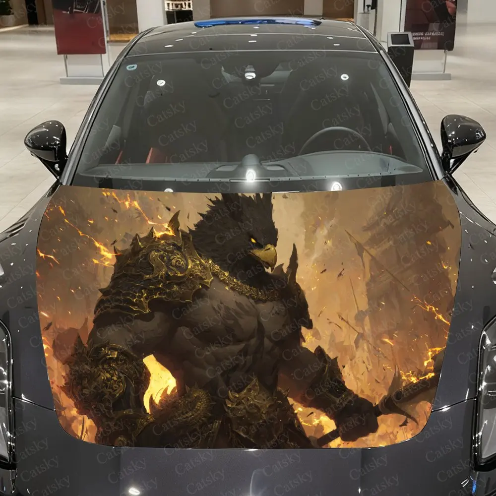 

Eagle-Headed Golden Armor War God Car Vinyl Wrap, PVC Material Waterproof Car Hood Sticker, Self-Adhesive Scratch-Resistant Stic
