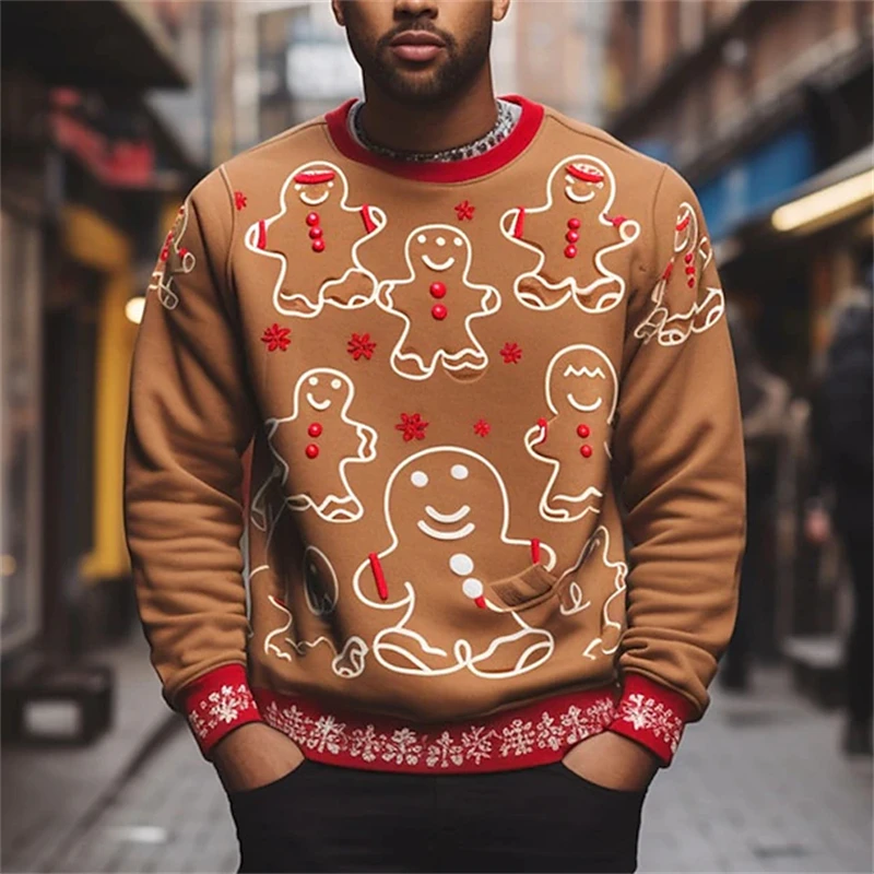 Lovely Gingerbread Christmas Ugly Sweater Unique Holiday Gifts Crewneck Pullover Top 3D Printed Light Xmas Trendy Hoodie 2025