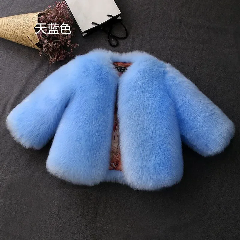 Kids Boutique Clothing Baby Girl Winter Clothes Coat Cotton 2023 New Imitation Fox Hair Solid Color Fur Sweet Fashion Warm