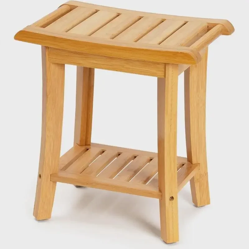 

Bamboo Bath Stool Thickened 2 Layer Shower Seat Multifunctional Storage Bench