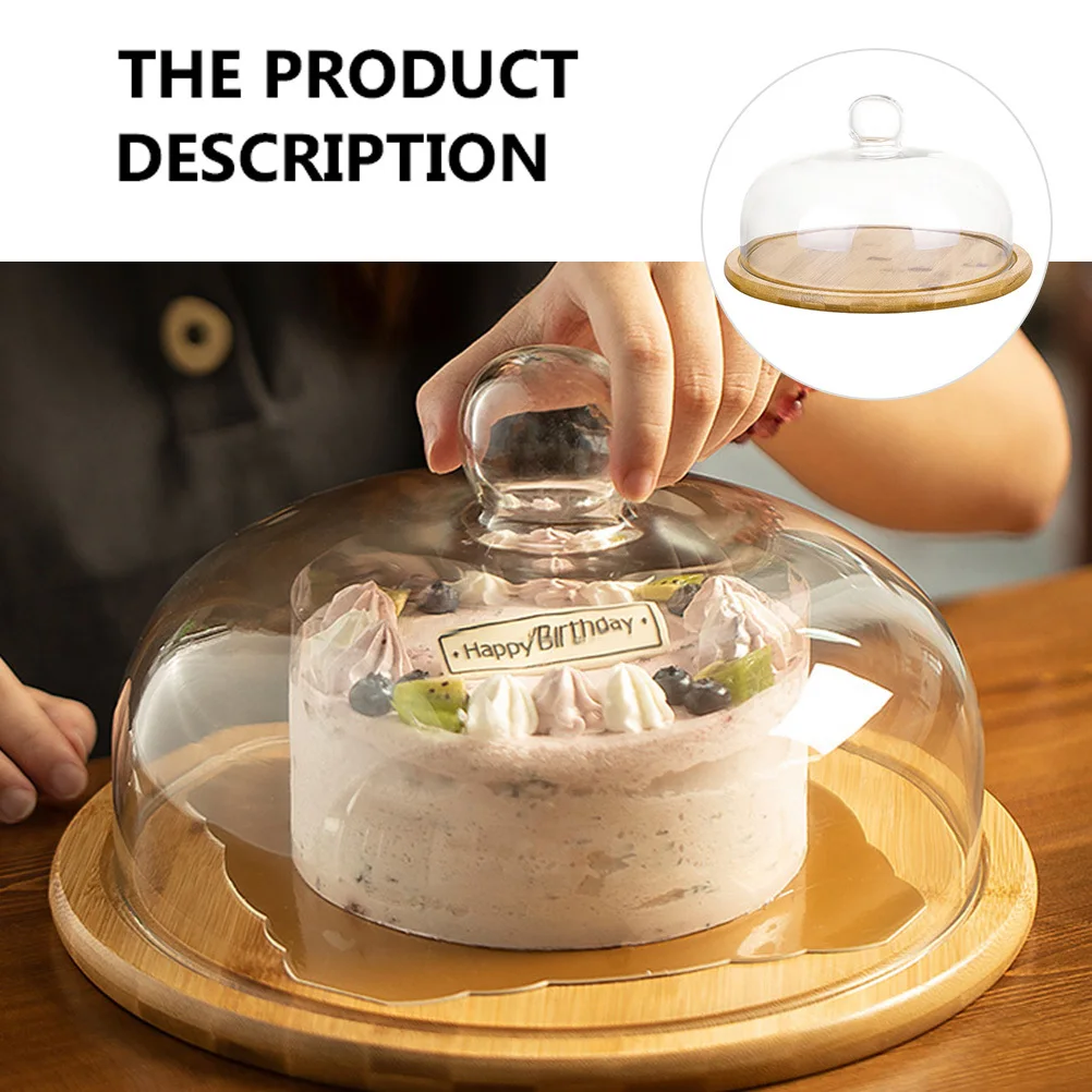 1 pc Cake Stand Bamboo Dessert Tray Glass Cover Dust-Proof Food Plate Household Snack Bread Plate For Home Use