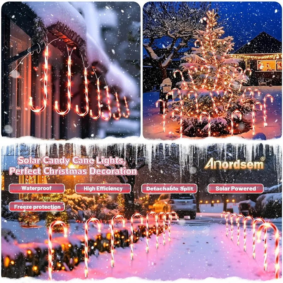 Solar Christmas Decorations Outdoor: 12 Pack Candy Cane Pathway Stake Lights Waterproof LED Warm Lighting Yard Xmas DIY Decor U