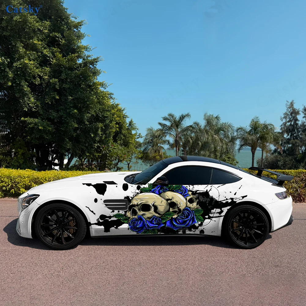 

Rose Skull Splashing Ink Car Vinyl Wraps Decal Self-adhesive PVC Sticker Suitable for Trucks SUV Decor Auto Accessories Gift