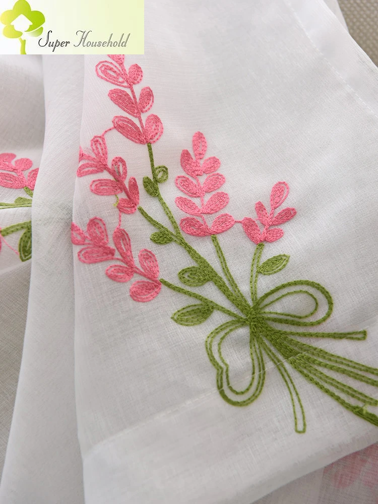 Purple Embroidered Lavender Sheer Curtains for Living Room Tulle Linen Curtains Window Screen for Children Girls Bedroom