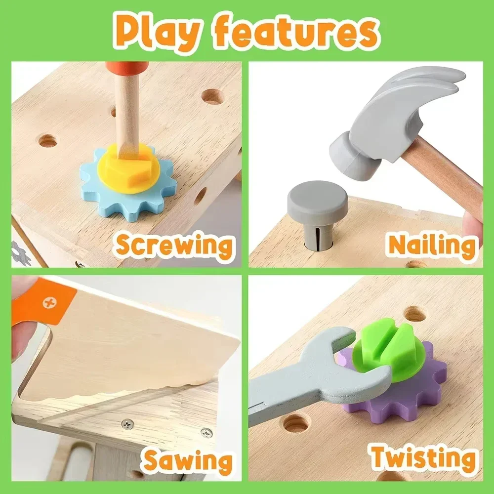 Kids Wooden Toolbox Pretend Play Set Nut Disassembly Screw Assembly Simulation Repair Carpenter Tool Montessori Education Toys