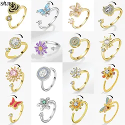 Luxury Rotating Anxiety Animal Rings for Women Spinner Fidgets Cute Flower Heart Dragonfly Anti Stress Ring Wedding Jewelry
