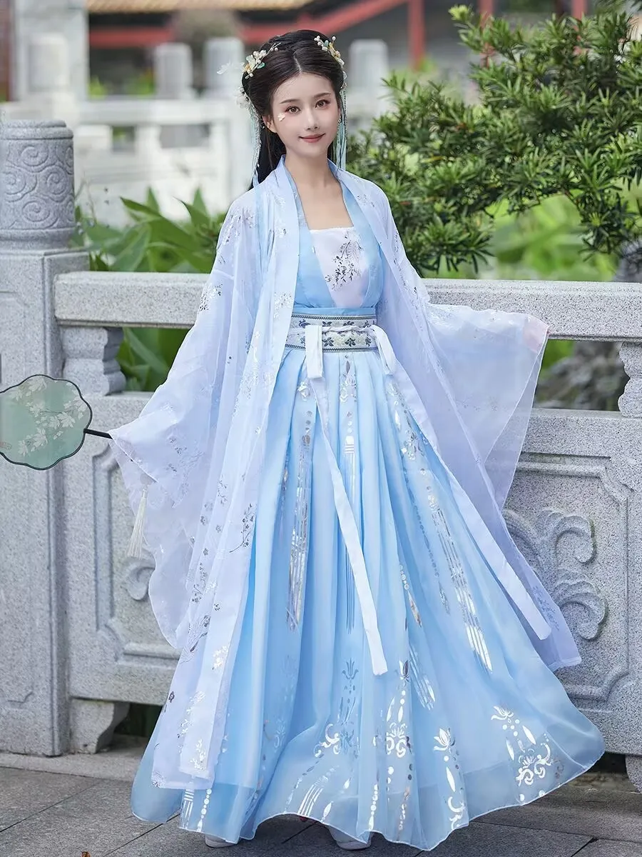 Große Größe 3XL Chinesische Hanfu Kleid Frauen Karneval Fee Cosplay Kostüm Party Kleid Vintage Tang-dynastie Blau Hanfu Plus Größe