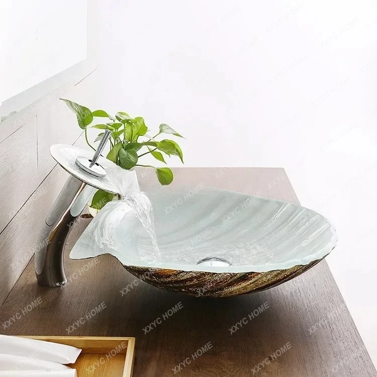 A Bathroom tempered glass wash basin white shell personalized creative face wash
