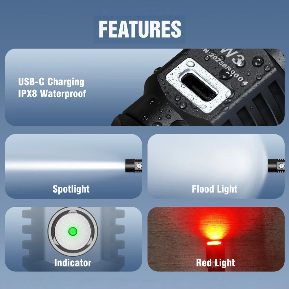 EDC LEP Flashlight Camping Lantern LED Lights 18350 Li-ion Powerful Rechargeable Lamp 700M Waterproof IPX8 Outdoor Tent Torch W3 view 5