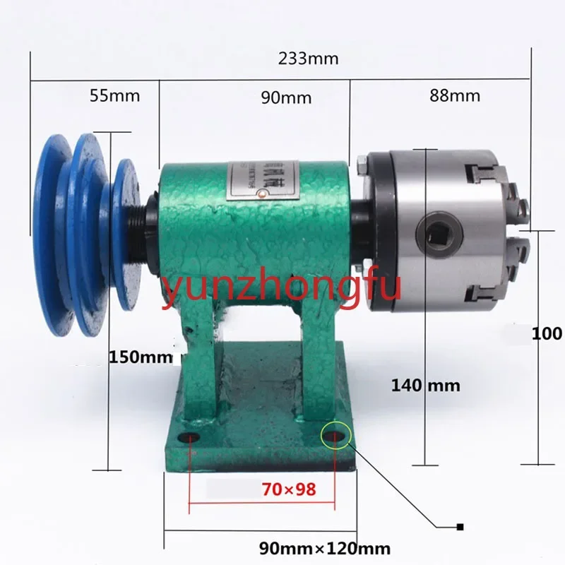 Household Lathe Spindle Assembly DIY Small Woodworking Rotating Seat 80 Three-jaw Chuck Flange Pulley   Tools New